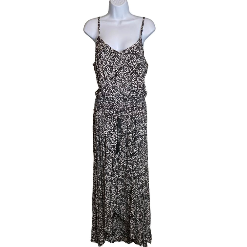 TIARE HAWAII Black Floral Spaghetti Strap Maxi Dress One Size Boho Tropical Chic